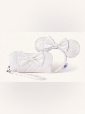 Disney Loungefly Bridal Wristlet & Themed Minnie Mouse ears Headband Set